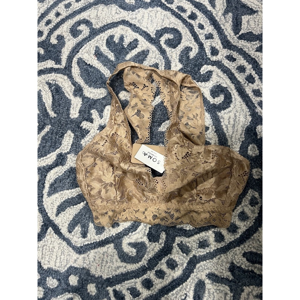 Soma Embraceable Lace Back Bralette Womens Nude Beige Wireless Bra Small NWT